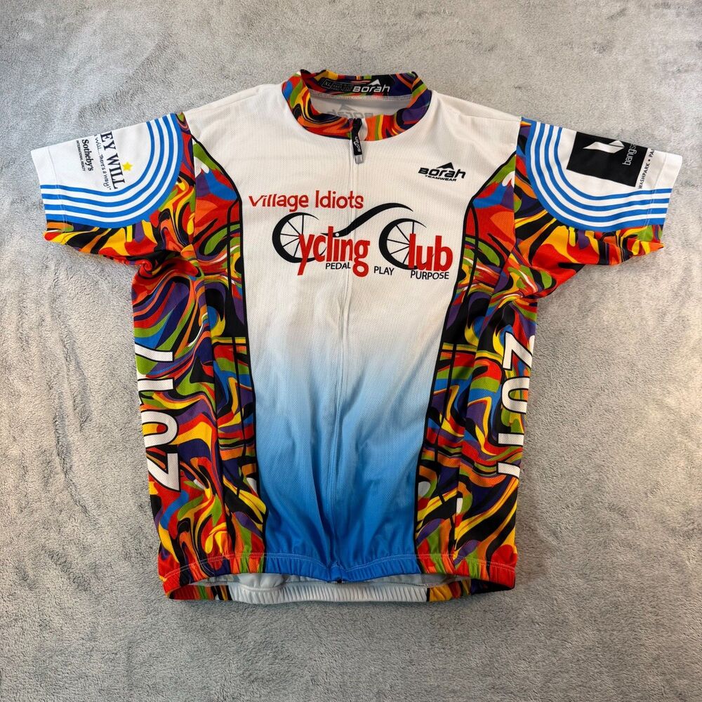 Borah Cycling Jersey XL Village Idiots Club USA Full Zip Multicolor